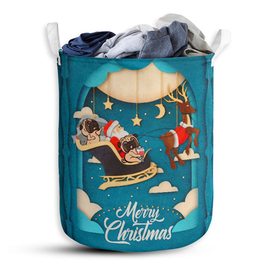 Pug And Santa - Laundry Basket - Owls Matrix LTD