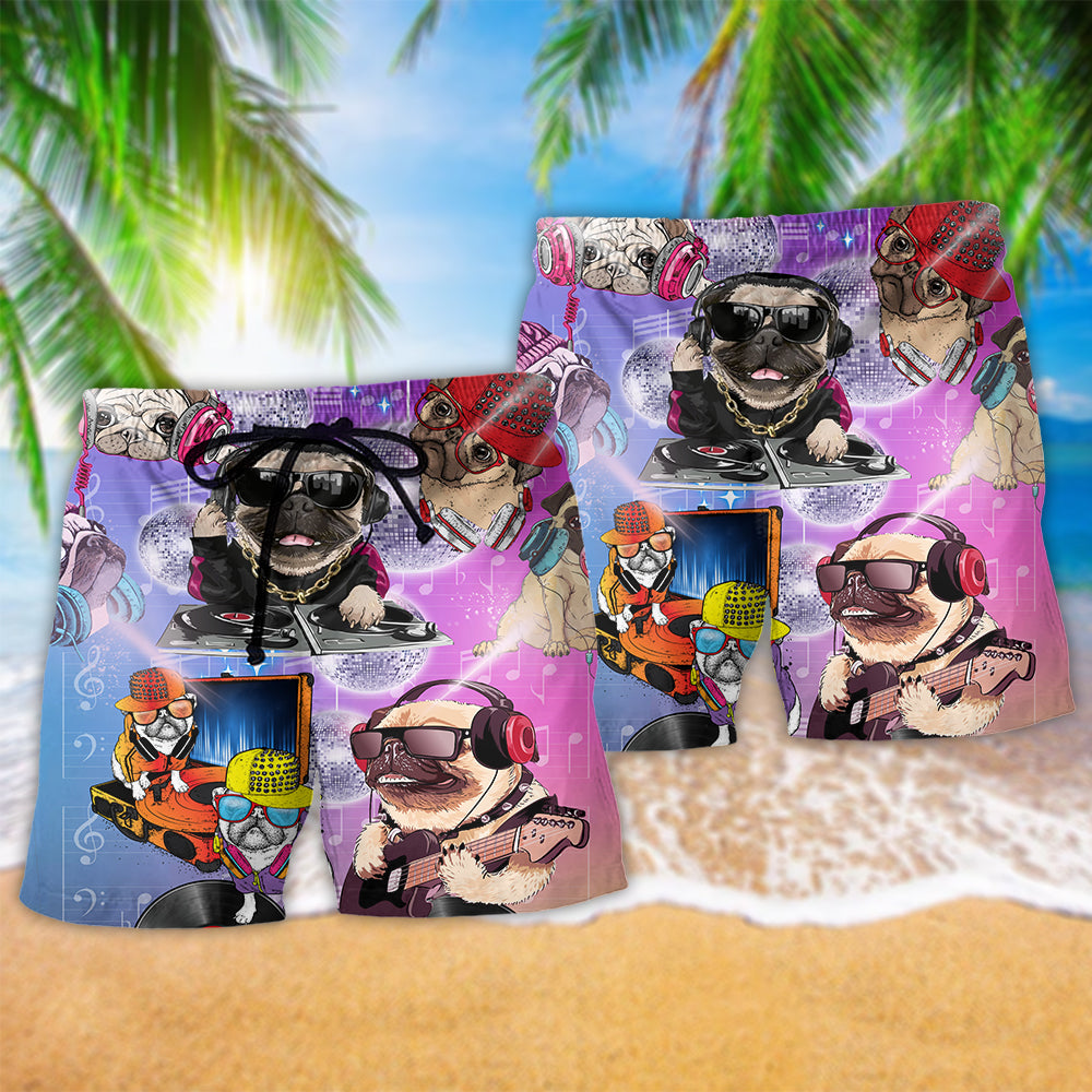 Pug Dog Music Feeling Art - Beach Short