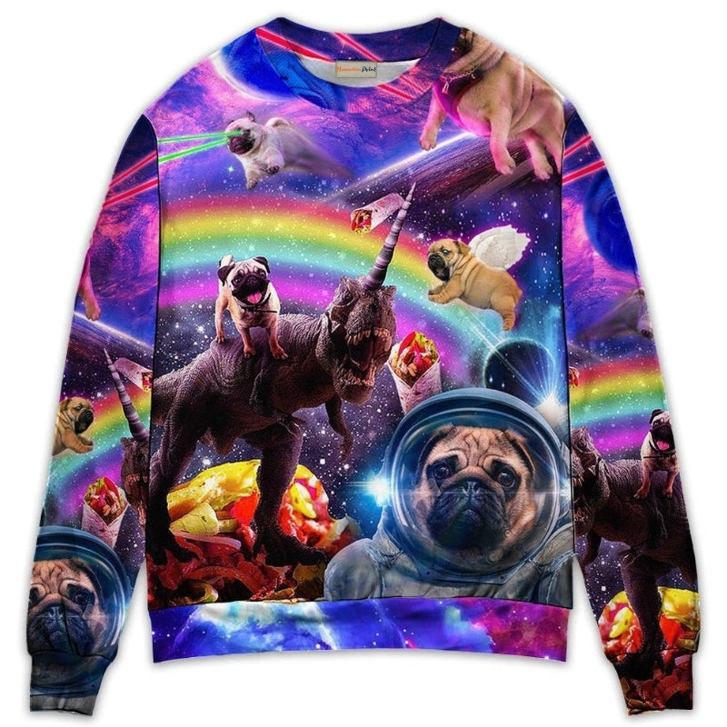 Pug Galaxy Rainbow Dinosaur Art – Sweater - Ugly Christmas Sweater
