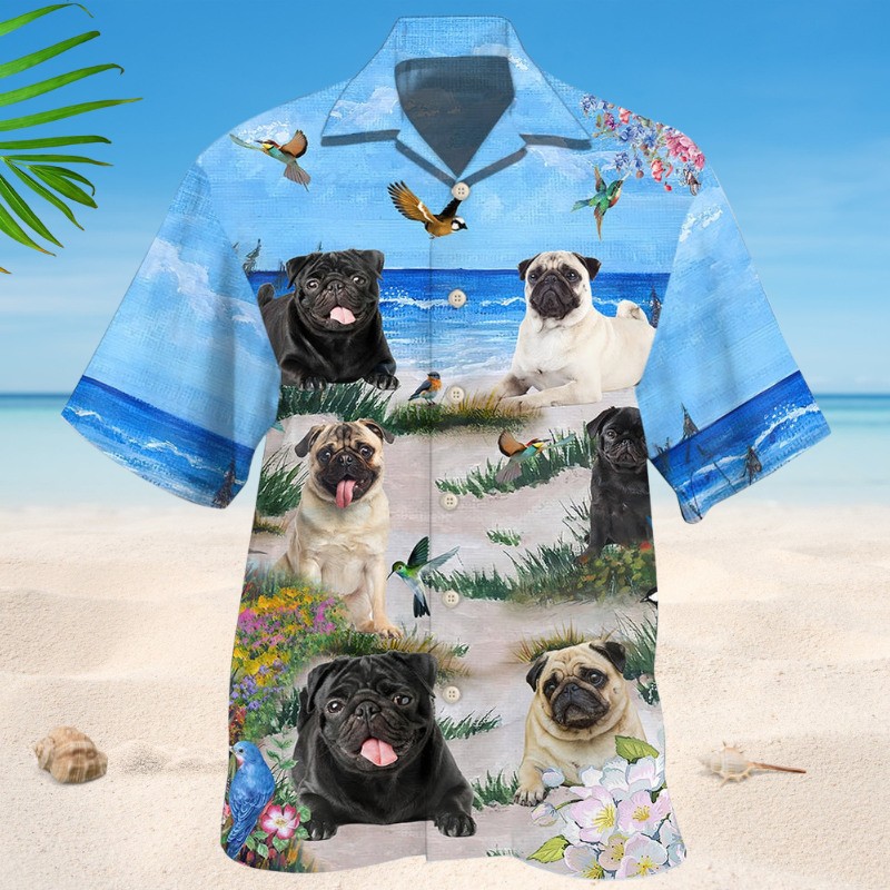 Pug Blue Beach Summer Style – Hawaiian Shirt
