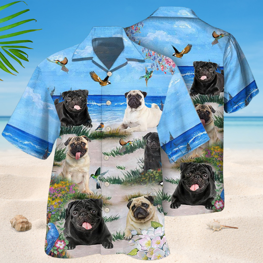 Pug Blue Beach Summer Style – Hawaiian Shirt