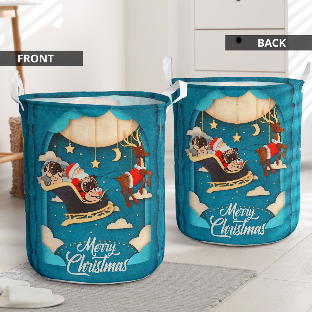Pug And Santa - Laundry Basket - Owls Matrix LTD