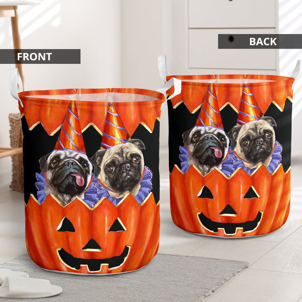 Pug Dog Pumpkin Painting - Laundry Basket - Owls Matrix LTD
