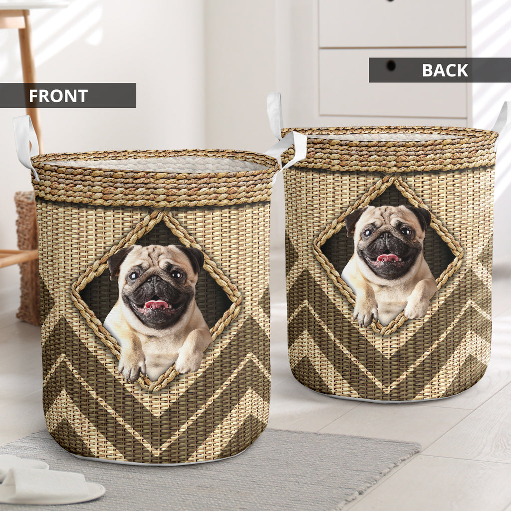 Pug Dog Wickerwork Hole - Laundry Basket - Owls Matrix LTD
