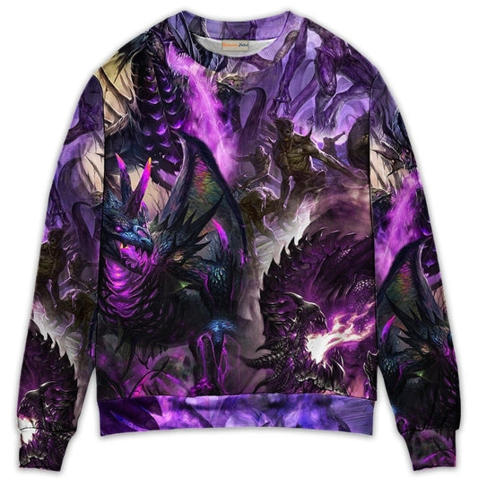 Purple Dragon Skull Lightning Fantasy Art – Sweater - Ugly Christmas Sweater