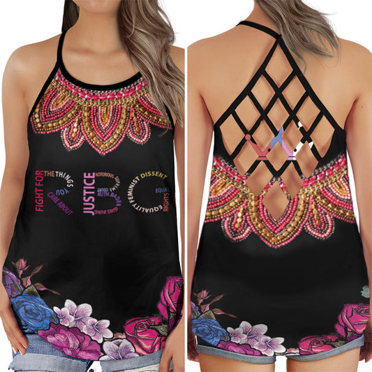 Fight For What You Care Floral Style - Hollow Tank Top