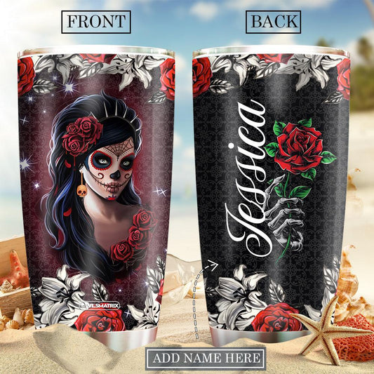 Skull Rose Girl Personalized 20 Oz Tumbler For Hot Cold Drinks And Travel