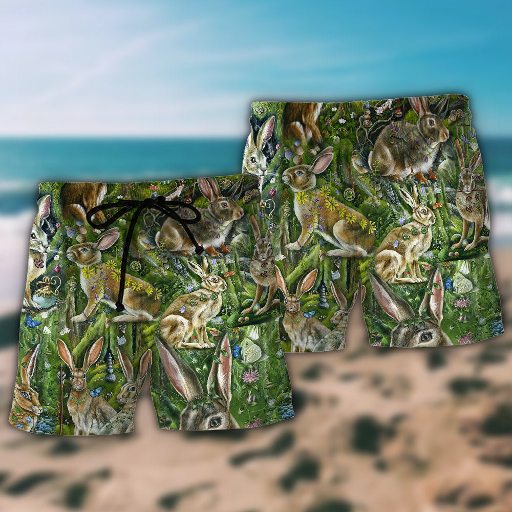 Cute Bunny Love Quote Green - Beach Short