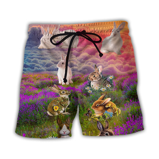 Rabbit Beautiful Floral Grass Field – Beach Short