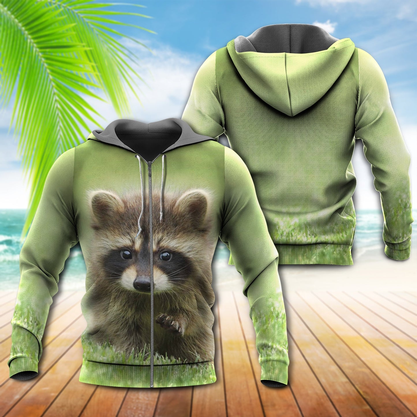 Raccoon Peace Green Style - 3D Hoodie