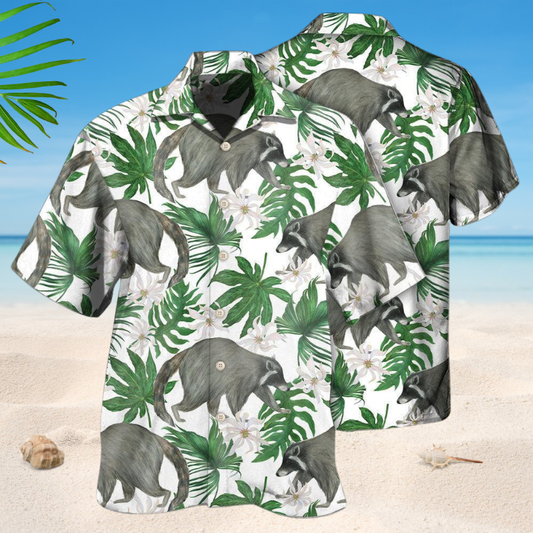 Raccoon Tropical Leaf Style – Hawaiian Shirt