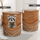 S: 17.72”x13.78” (45x35 cm) Raccoon Rattan Teaxture - Laundry Basket - Owls Matrix LTD