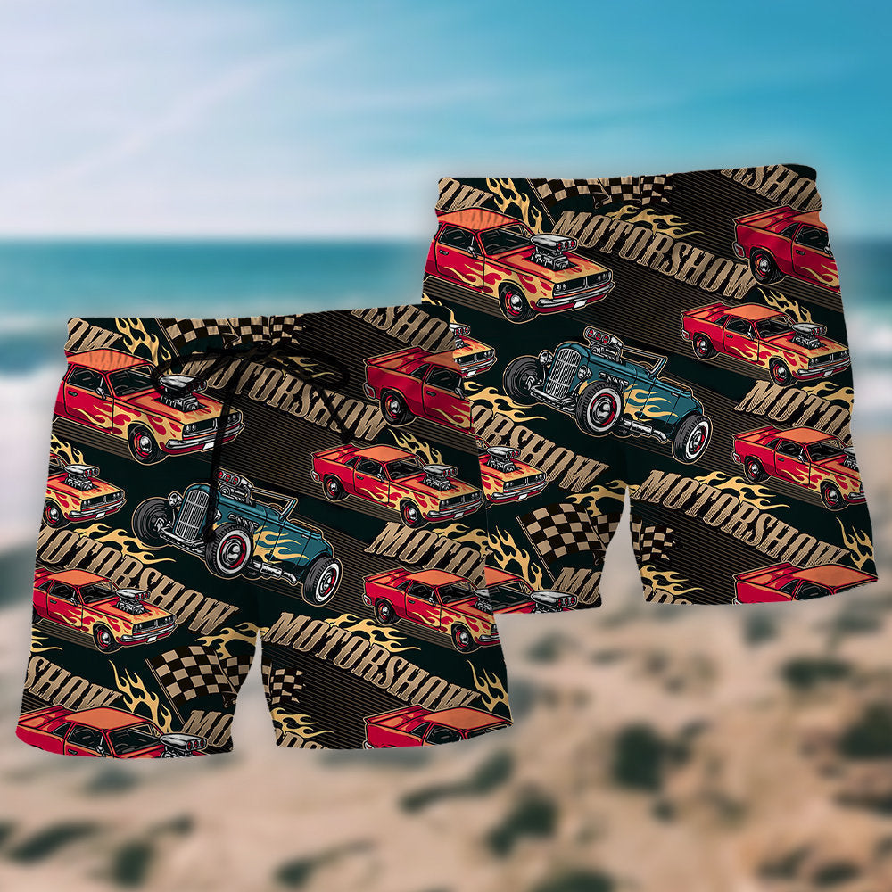 Car Racing Motorshow Fire Art - Beach Short