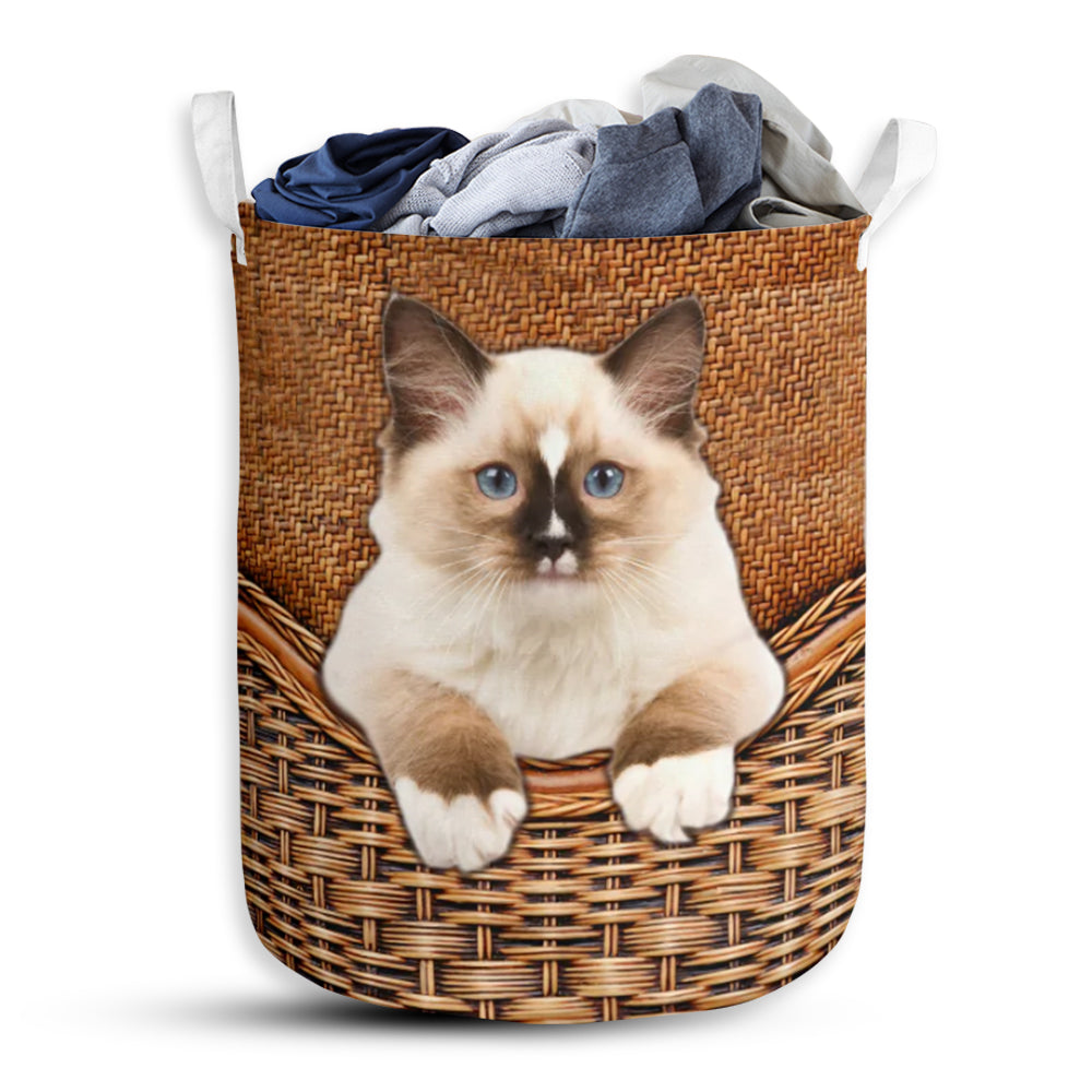 Ragdoll Cat Rattan Teaxture - Laundry Basket - Owls Matrix LTD
