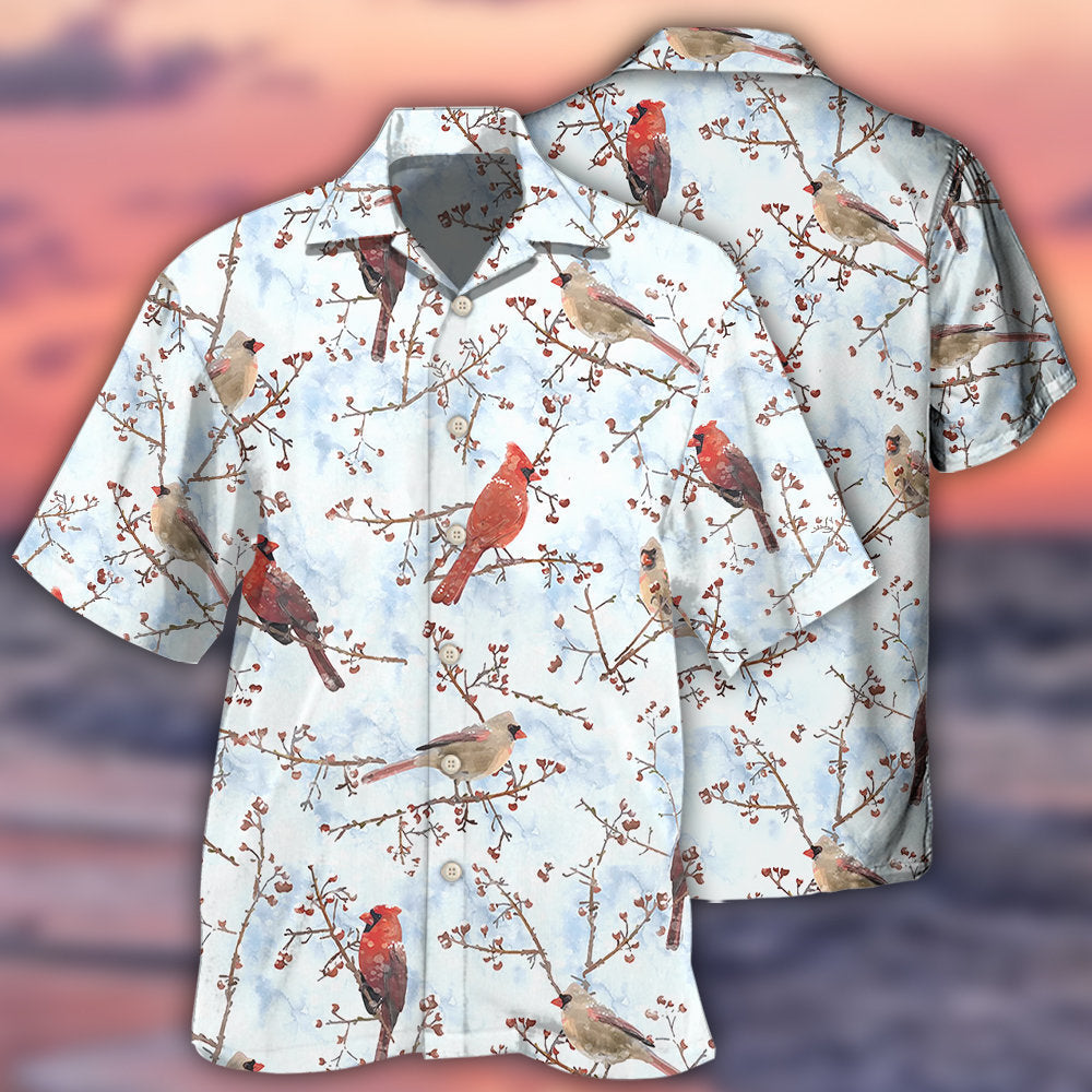 Red Cardinals Winter Nature Art - Hawaiian Shirt