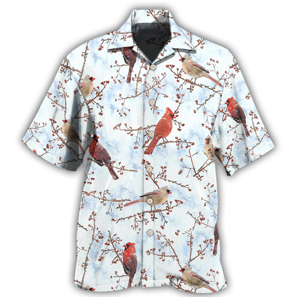 Red Cardinals Winter Nature Art - Hawaiian Shirt