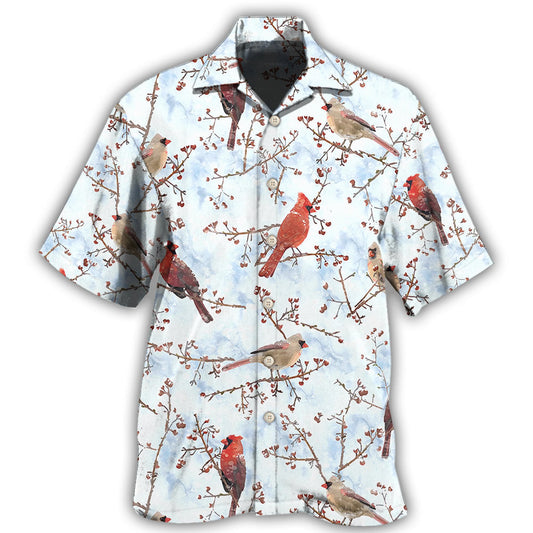 Red Cardinals Winter Nature Art - Hawaiian Shirt