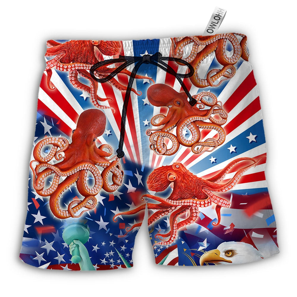 Beach Short / Adults / S Octopus USA Independence Day - Beach Short - Owls Matrix LTD