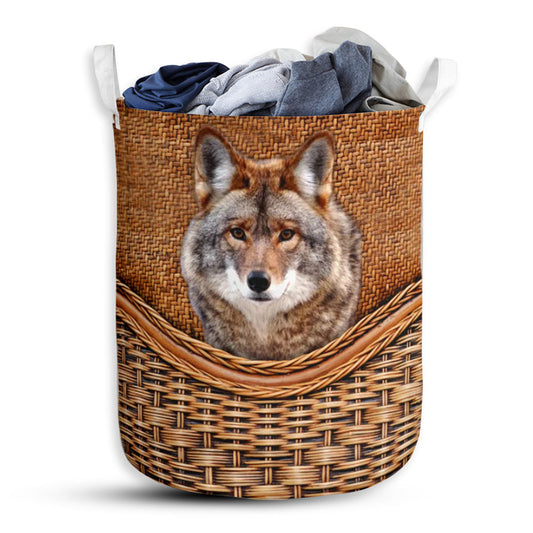Wolf Lover Red Wolf Rattan Teaxture - Laundry Basket - Owls Matrix LTD