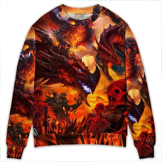 Red Dragon Skull Fire Fantasy Art – Sweater - Ugly Christmas Sweater