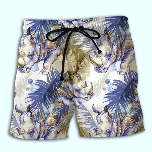 Rhino Tropical Leaf Art – Beach Short