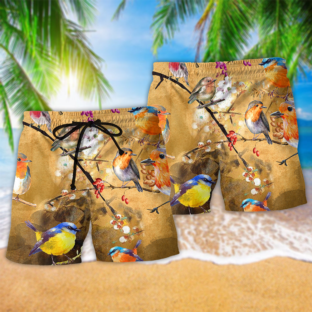 Robin Bird Floral Art – Beach Short
