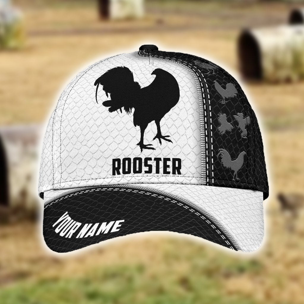 Rooster Black White Personalized – Classic Cap