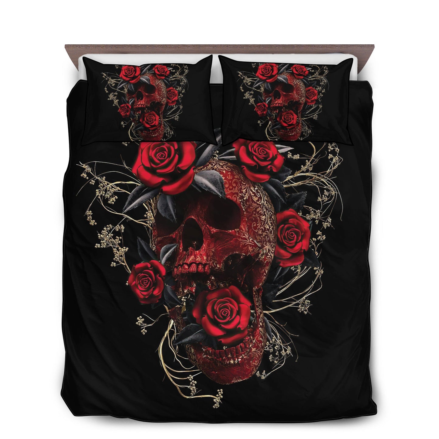 Sugar Skull Rose Flowers Bedding Cover For Gothic Bedroom Decor