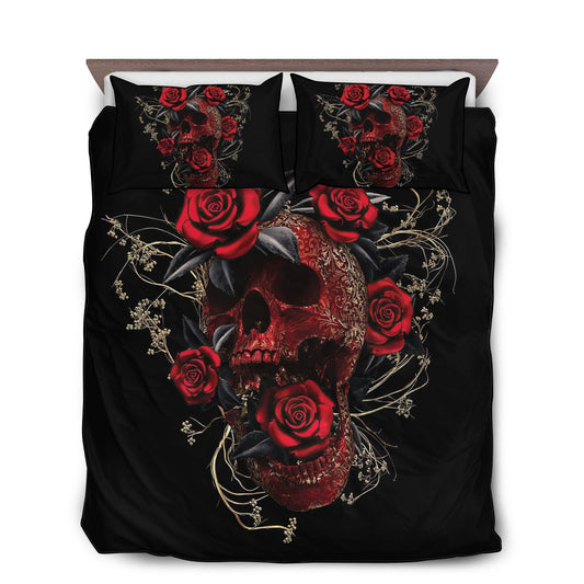 Sugar Skull Rose Flowers Bedding Cover For Gothic Bedroom Decor