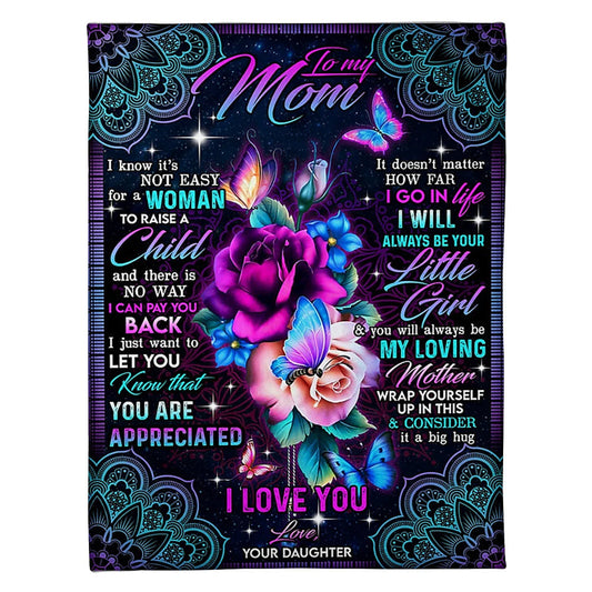 Rose Beloved Mother Message Big Hug 50 x 60 Inch Flannel Blanket For Cozy Bedroom And Sofa Decor