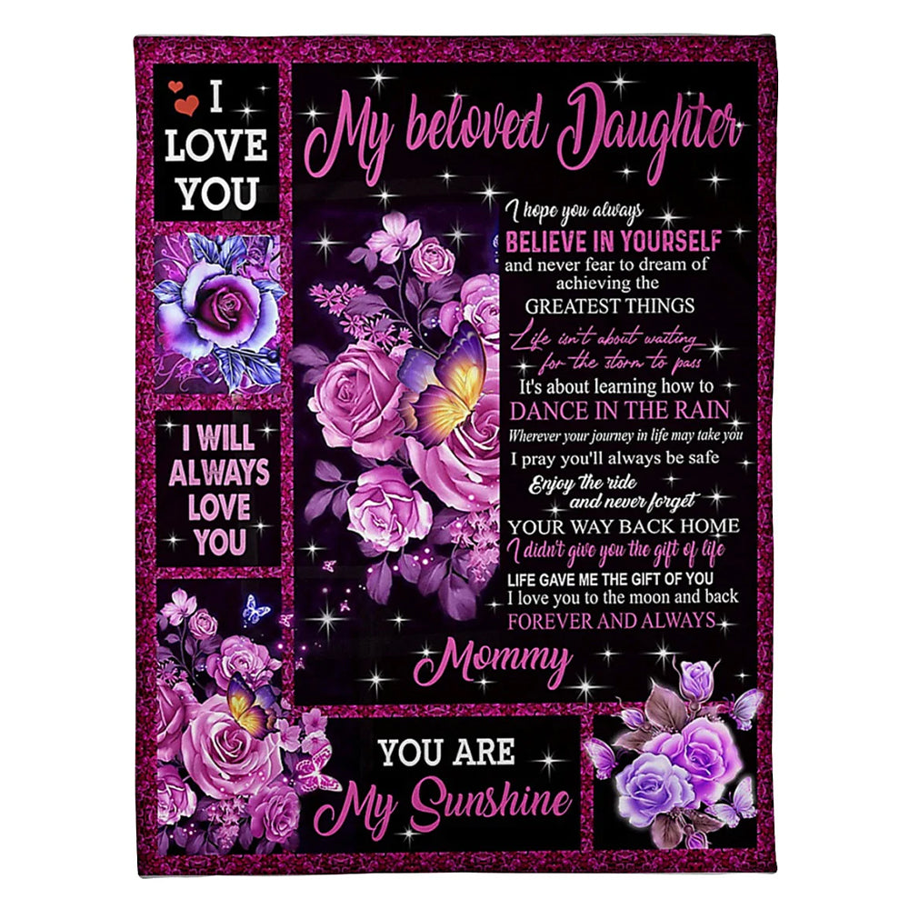 Rose Comforting Home Message Daughter Gift 50 x 60 Inch Flannel Blanket For Cozy Bedroom And Sofa Decor