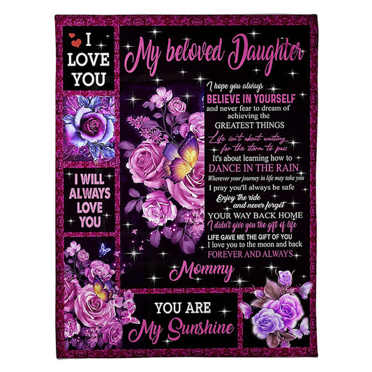 Rose Comforting Home Message Daughter Gift 50 x 60 Inch Flannel Blanket For Cozy Bedroom And Sofa Decor