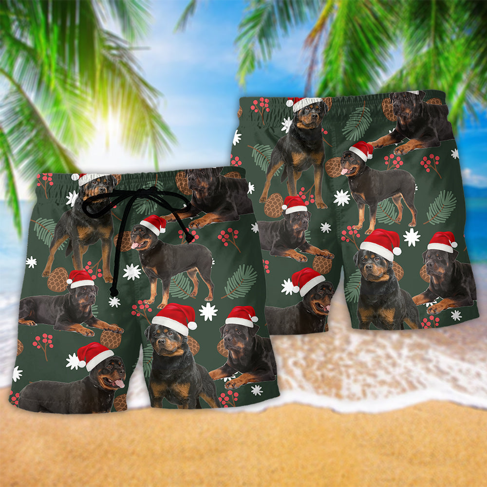 Rottweiler Dog Merry Christmas Holiday Art – Beach Short
