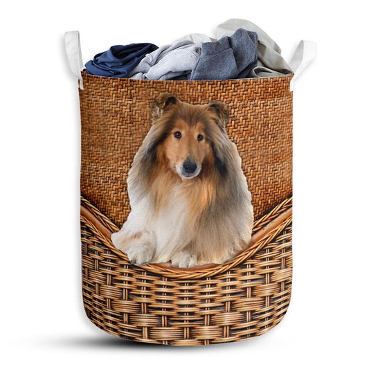 S: 17.72”x13.78” (45x35 cm) Rough Collie Dog Rattan Teaxture - Laundry Basket - Owls Matrix LTD