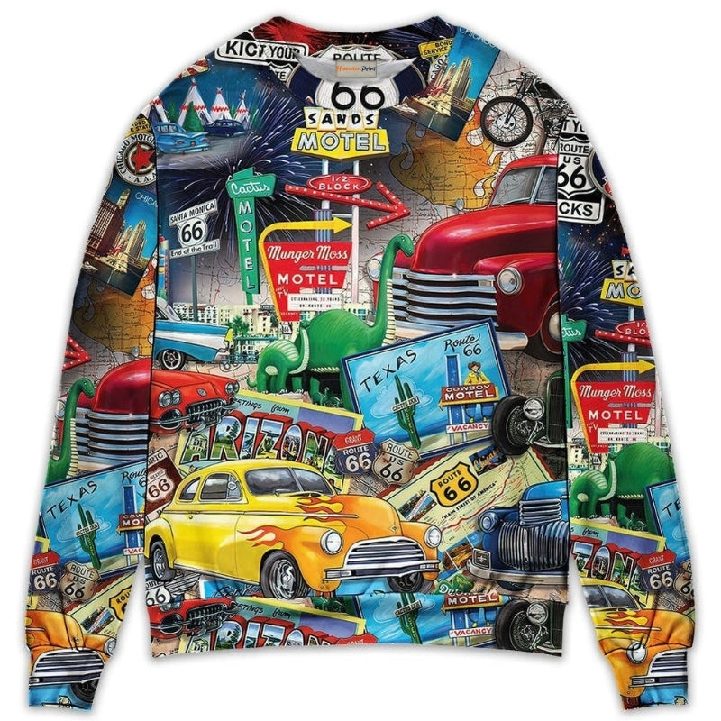 Route 66 Road Trip Puzzle Art – Sweater - Ugly Christmas Sweater