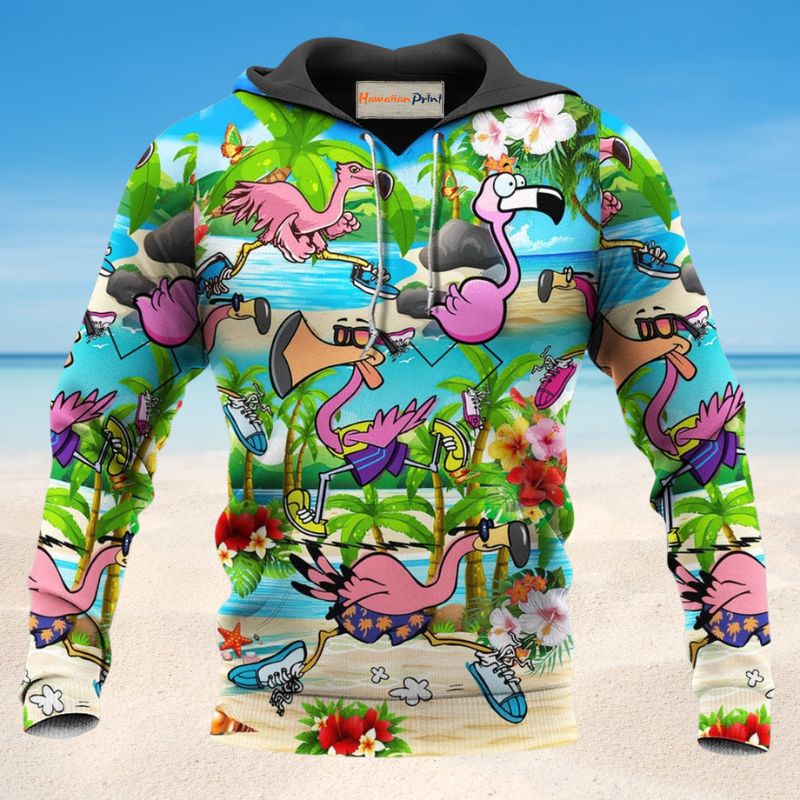 Running Flamingos Colorful Style - 3D Hoodie