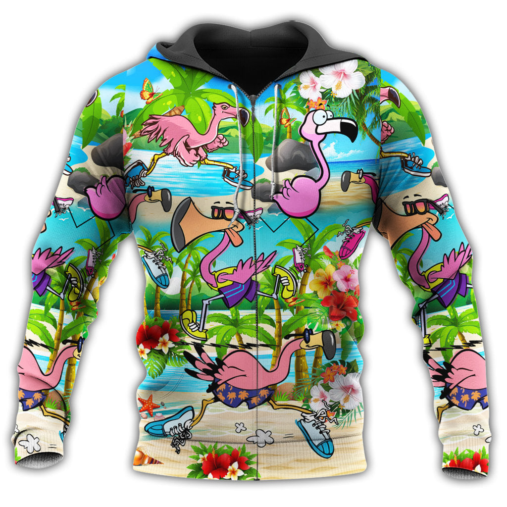 Running Flamingos Colorful Style - 3D Hoodie2