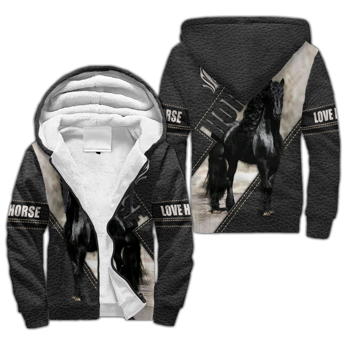 Friesian Black Horse 3D Art – 3D Hoodie