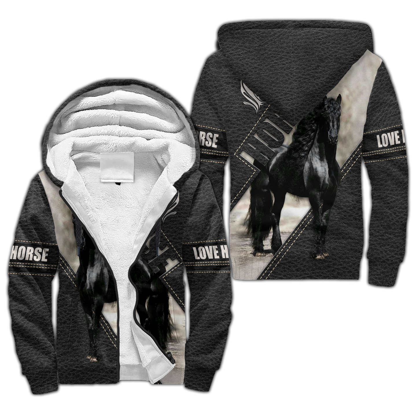 Friesian Black Horse 3D Art – 3D Hoodie