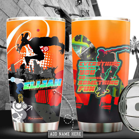 Skateboarding Adventure Personalized 20 Oz Tumbler For Hot Cold Drinks And Travel
