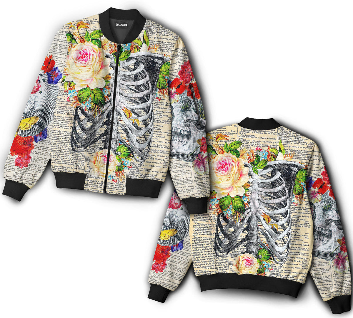 Skull and flowers all my love - Bomber jacket - BOMJ06TNH080921-Owls Matrix