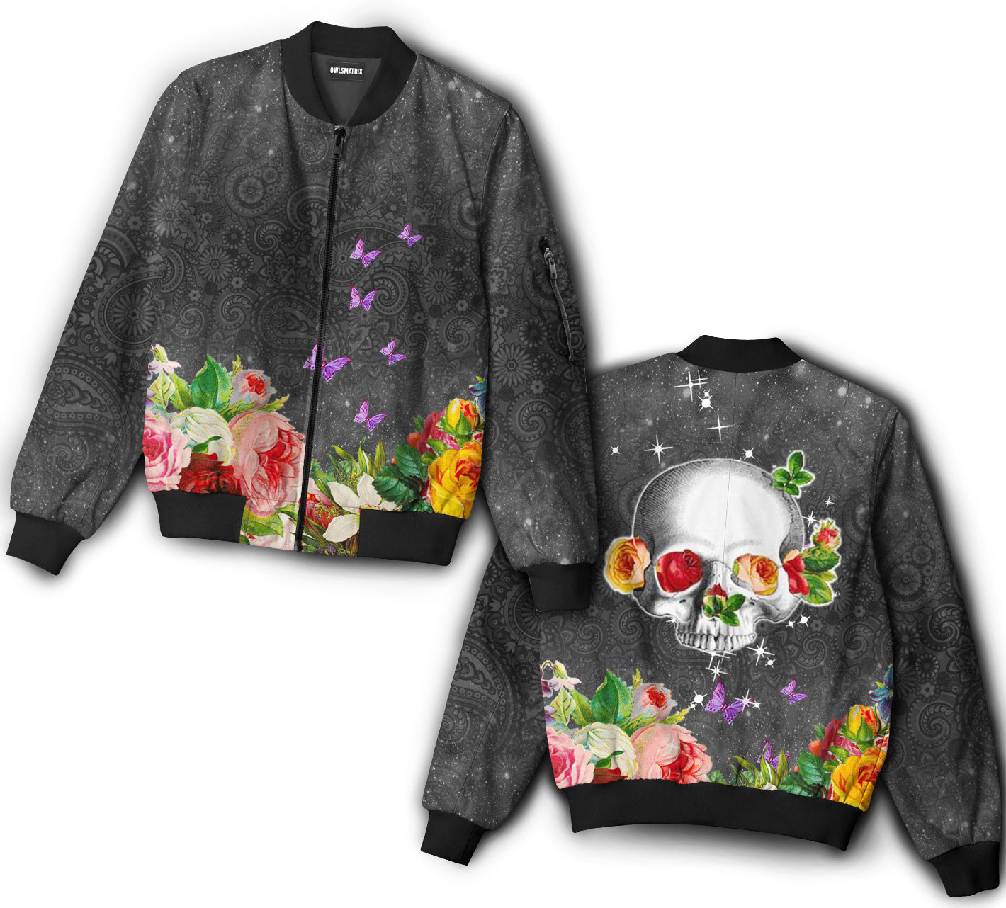 Skull amazing with butterfly - Bomber jacket - BOMJ07TNH040921-Owls Matrix