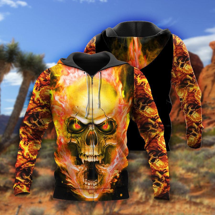 Skull On Fire Art - 3D Hoodie