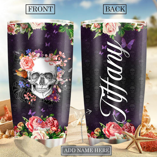 Skull Love Floral Personalized 20 Oz Tumbler For Hot Cold Drinks And Travel