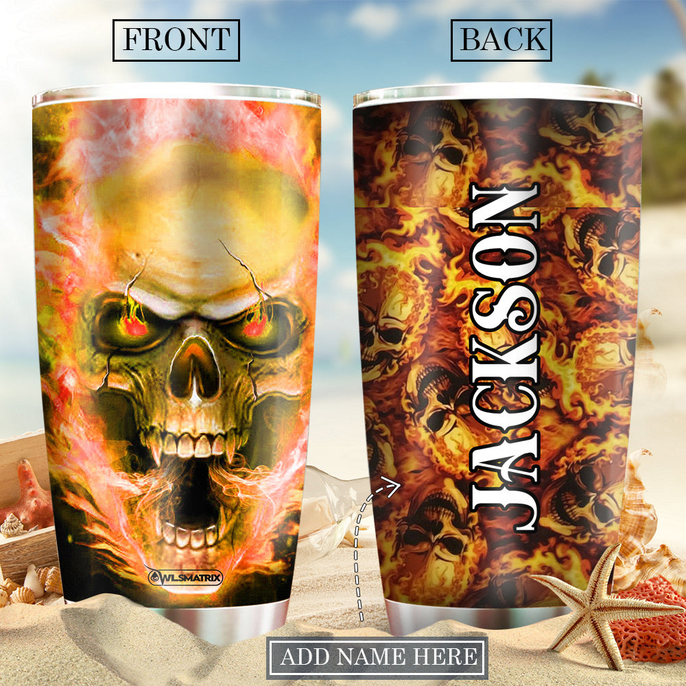 Skull Hot Fire Personalized 20 Oz Tumbler For Hot Cold Drinks And Travel