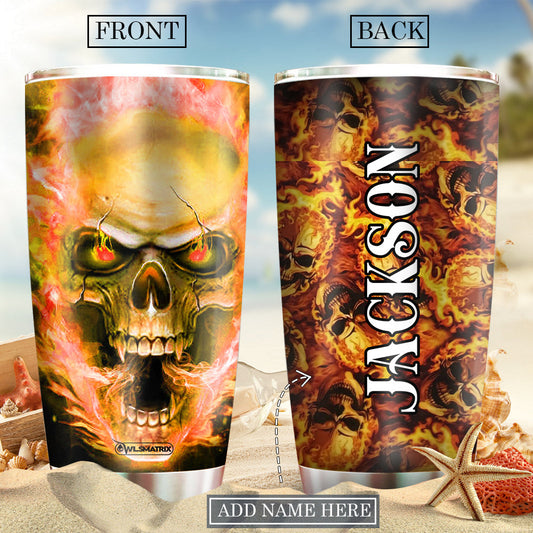 Skull Hot Fire Personalized 20 Oz Tumbler For Hot Cold Drinks And Travel