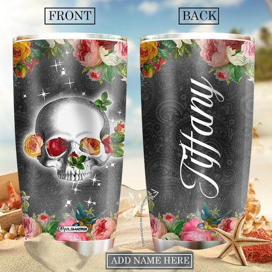 Skull Happiness Love Floral Personalized 20 Oz Tumbler For Hot Cold Drinks And Travel