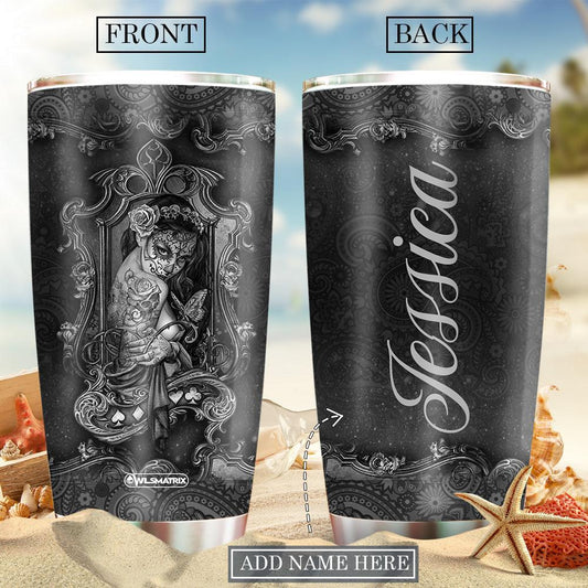 Skull Girl Love Black Personalized 20 Oz Tumbler For Hot Cold Drinks And Travel