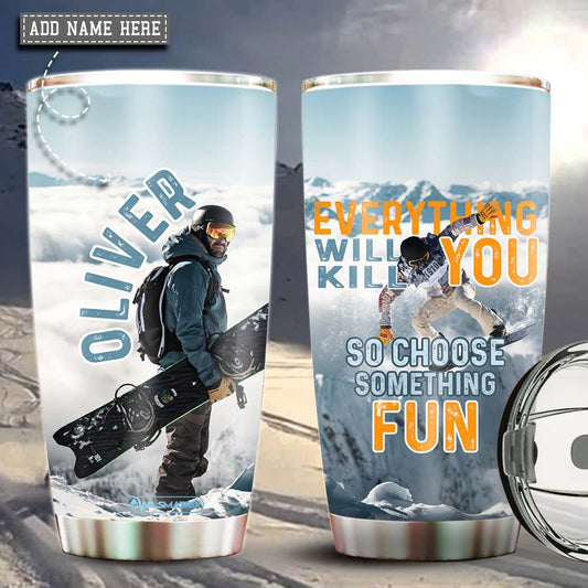 Snowboarding Adventure Personalized 20 Oz Tumbler For Hot Cold Drinks And Travel