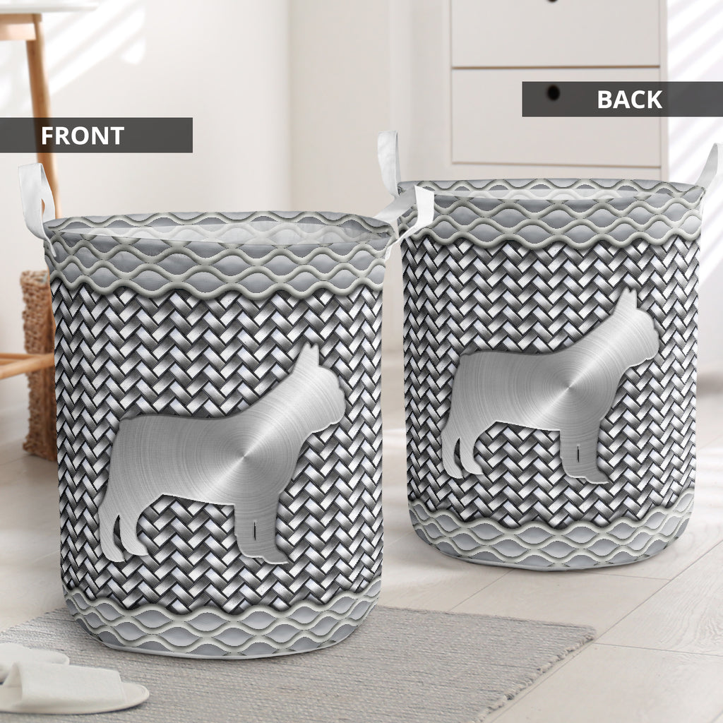 Bulldog silver wicker - Laundry basket-Owls Matrix